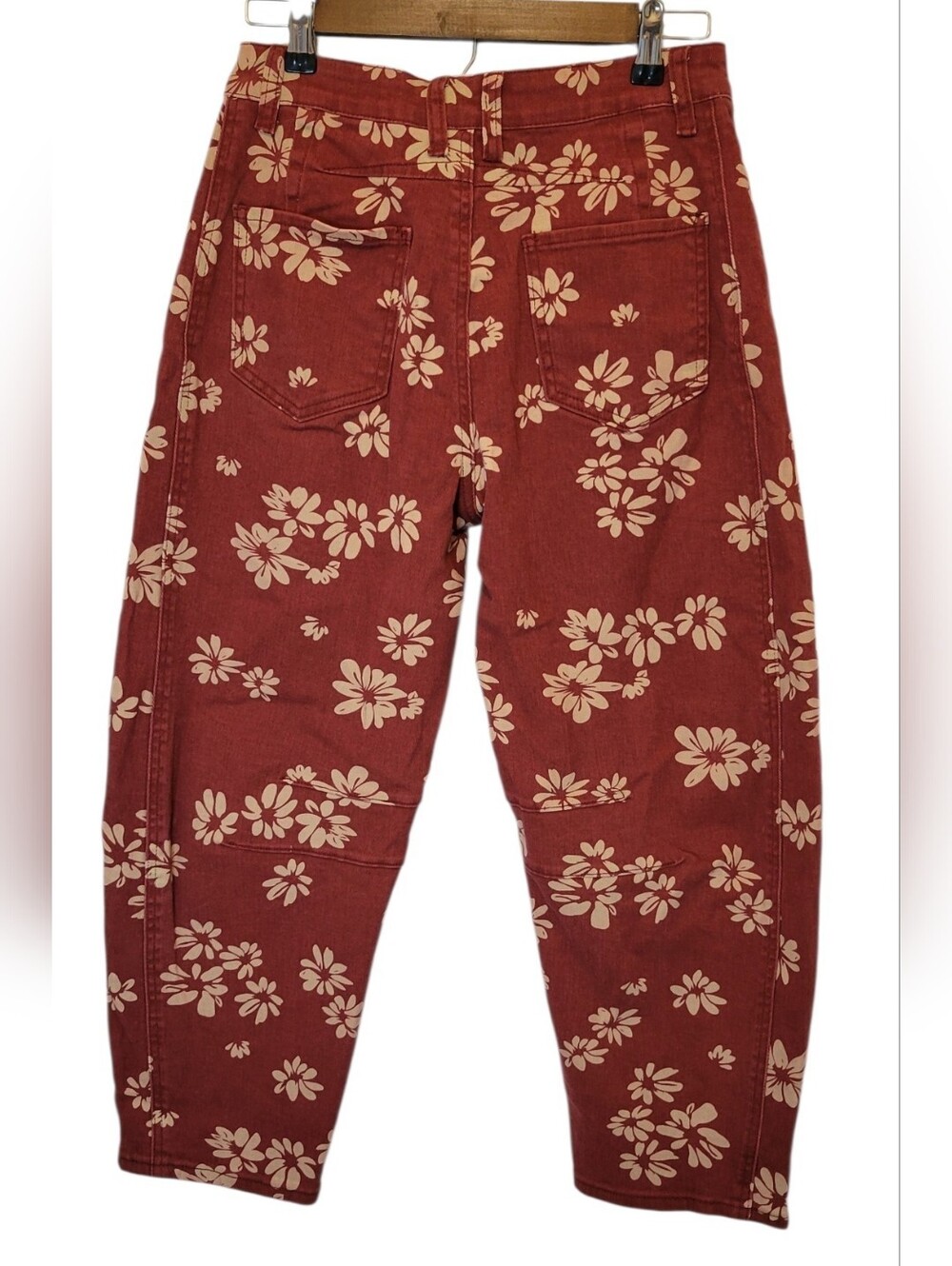 Loveimgs Floral Barrel Leg Jeans Size M Rust Orange Cream Daisy Print Cottagecor - Picture 4 of 9
